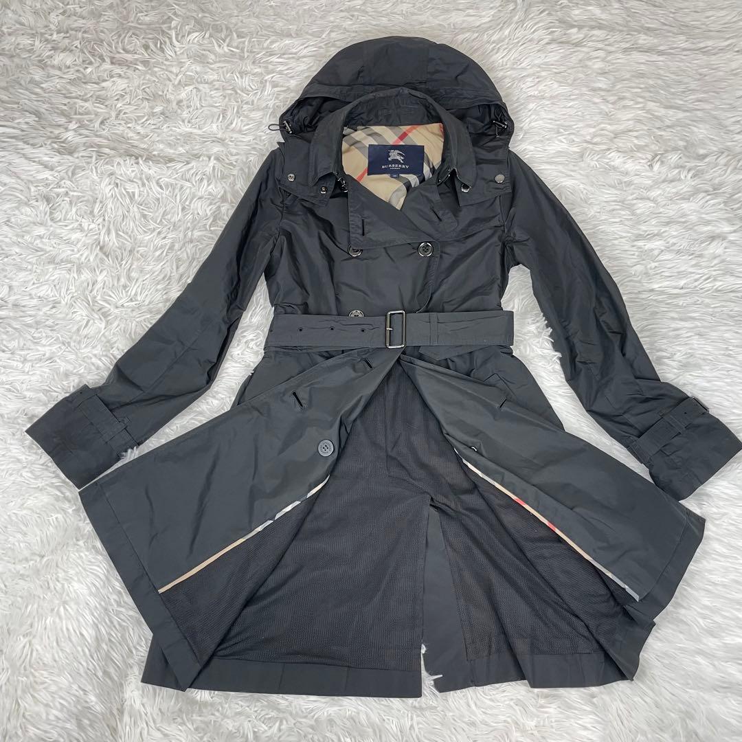 極美品✨バーバリーロンドン✨トレンチコート✨38✨Ｍ✨ナイロン✨ノバチェック✨黒