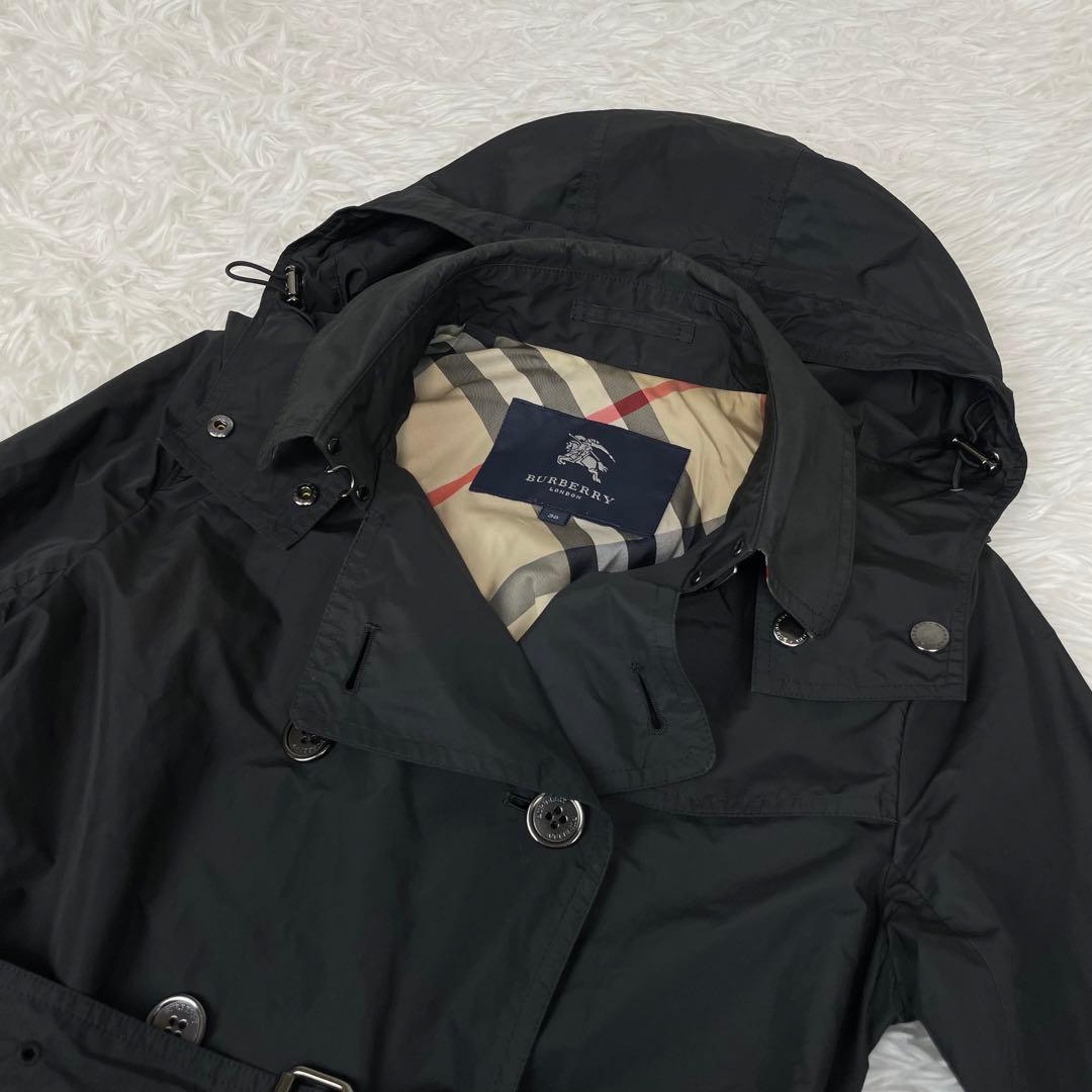 極美品✨バーバリーロンドン✨トレンチコート✨38✨Ｍ✨ナイロン✨ノバチェック✨黒