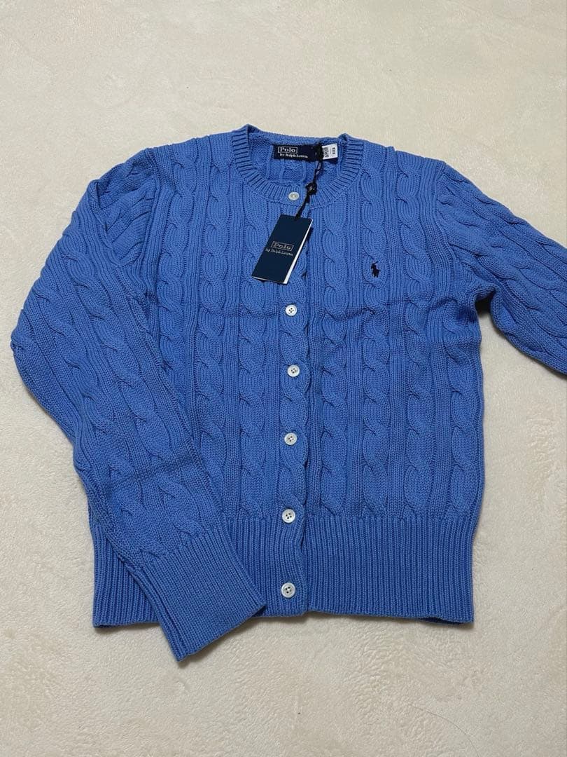 Ralph Lauren ケーブルニットコットンクルーネックカーディガン ブルー