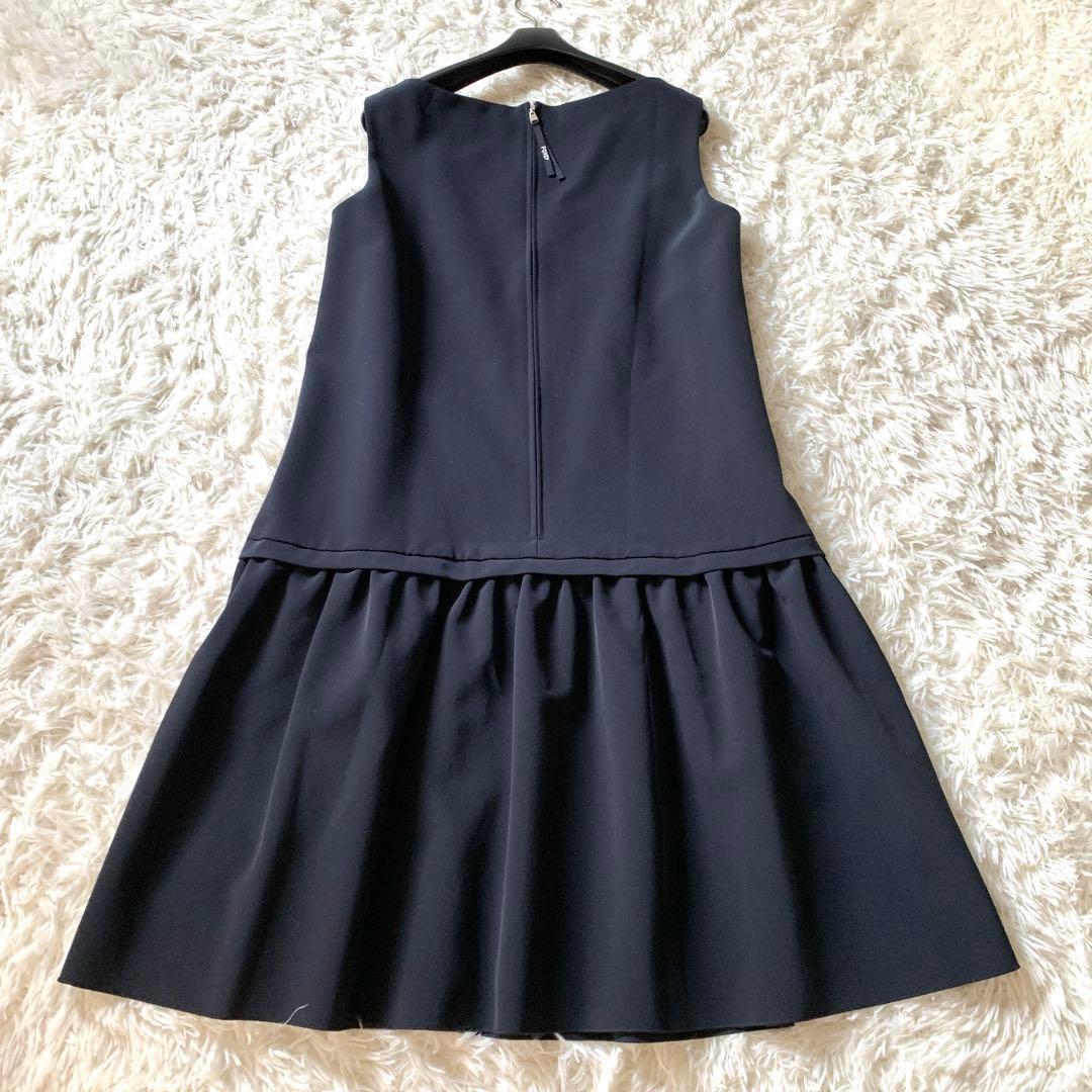 美品✨フォクシー ローウエスト ワンピース ドレス ふんわり膝丈 フレア 40