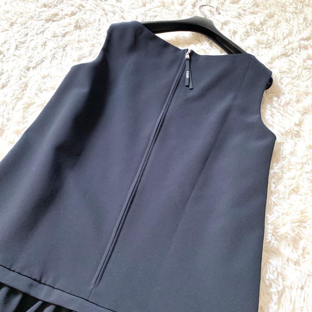 美品✨フォクシー ローウエスト ワンピース ドレス ふんわり膝丈 フレア 40