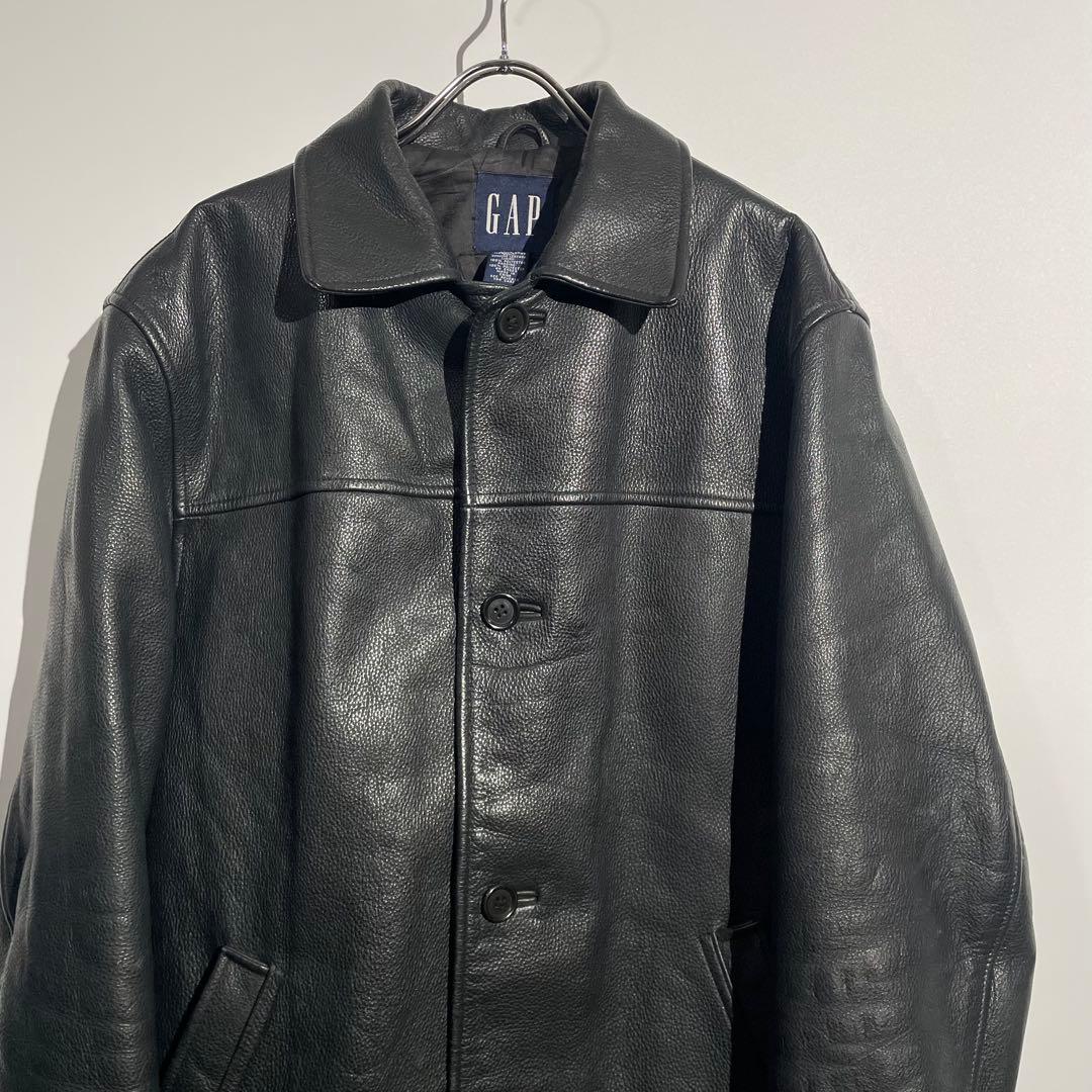 90s GAP レザーカーコート　ジャケット　ブラック　S