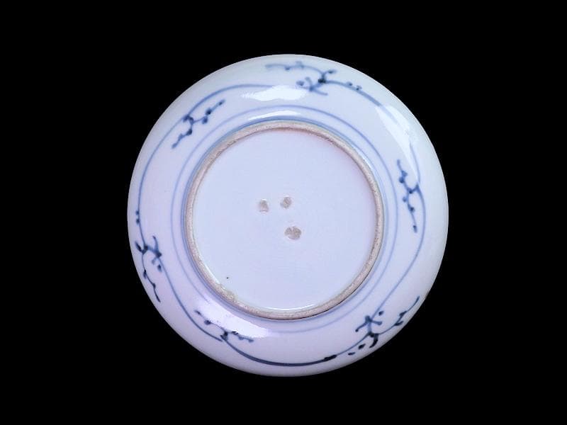 古伊万里　染付　墨弾き　笹に扇の図　６寸皿　A124AS-DAq