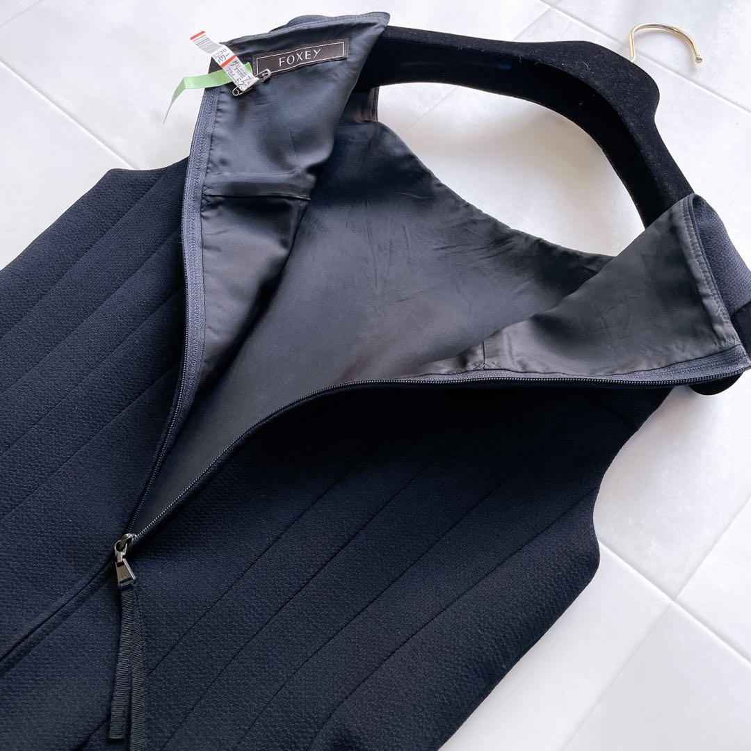 美品✨フォクシー マグノリア ドレス ワンピース ウエストタック ネイビー 38