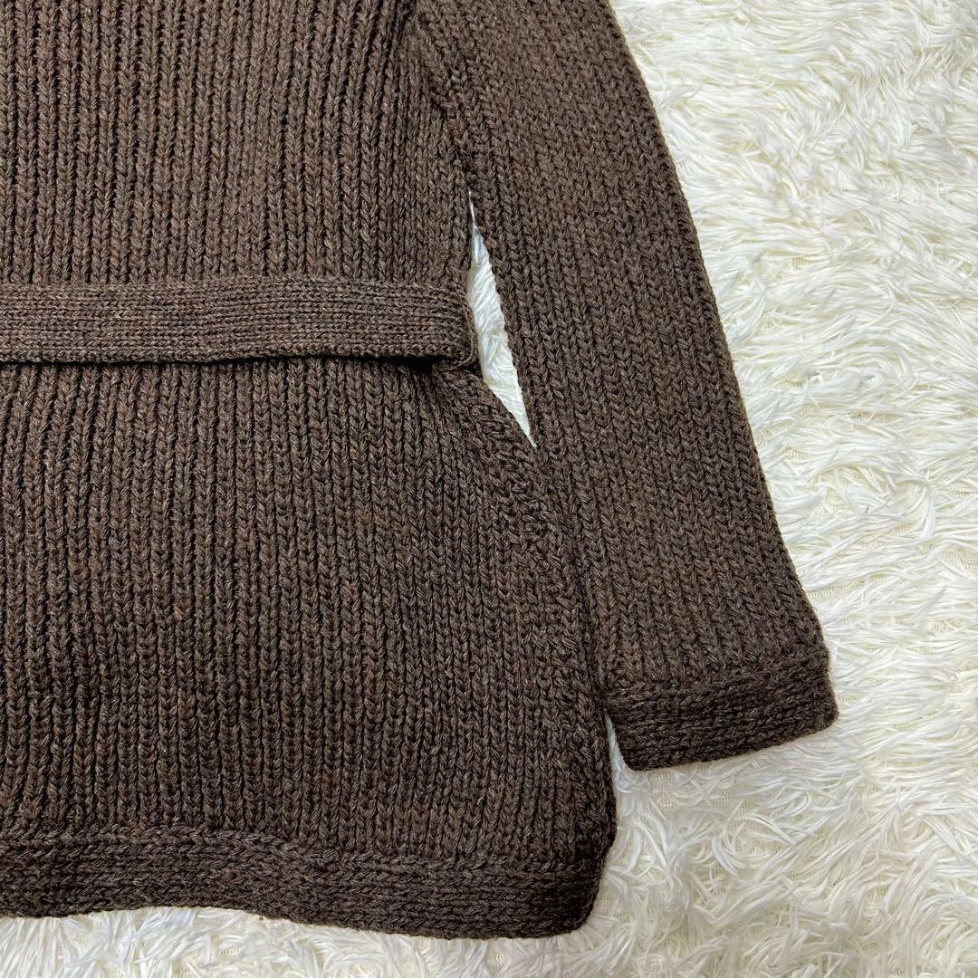 45R ニットガウン ショールカラー ローゲージベルテッドカーディガン