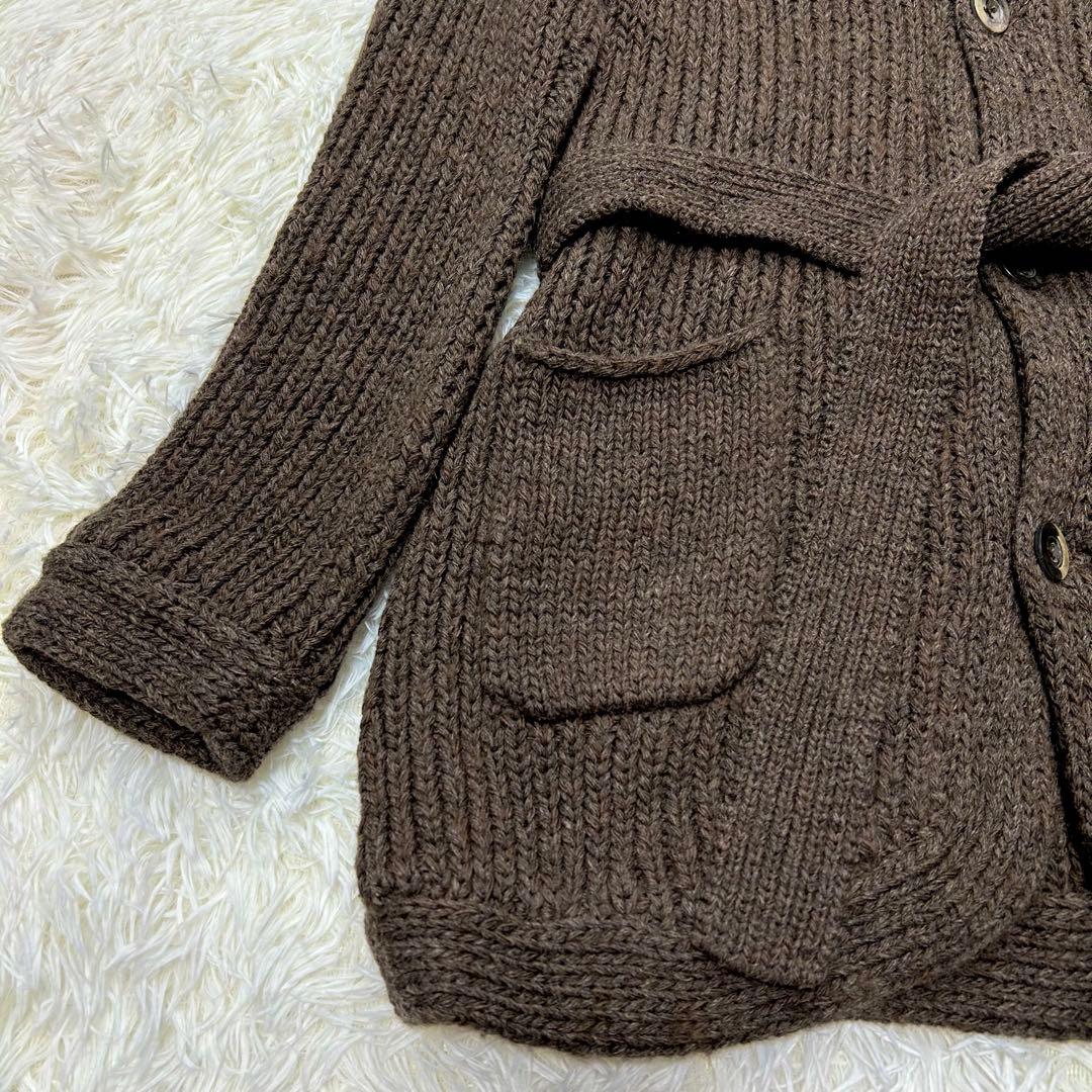 45R ニットガウン ショールカラー ローゲージベルテッドカーディガン