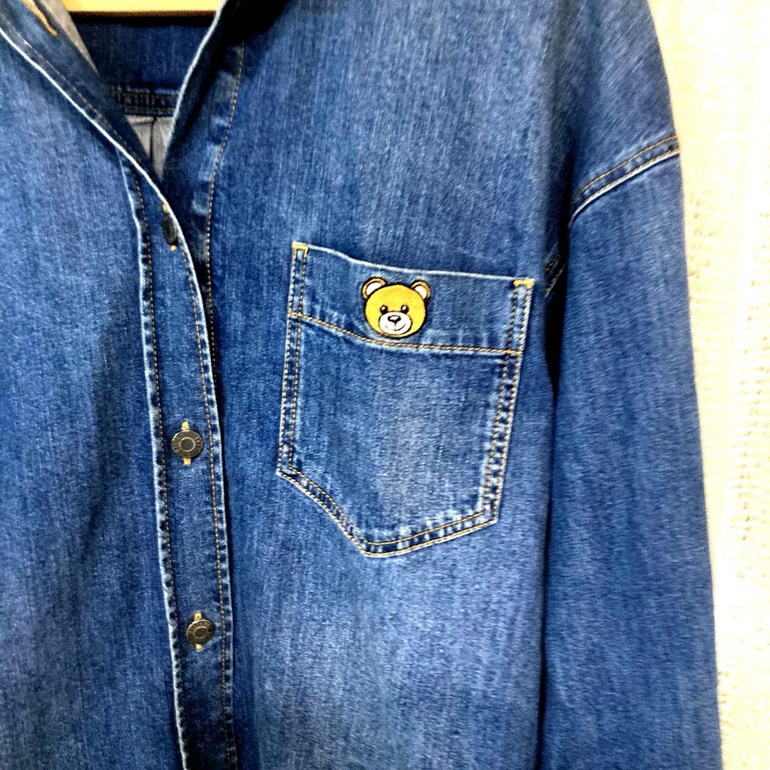 MOSCHINO ロングデニムシャツ シャツワンピース　クマ刺繍
