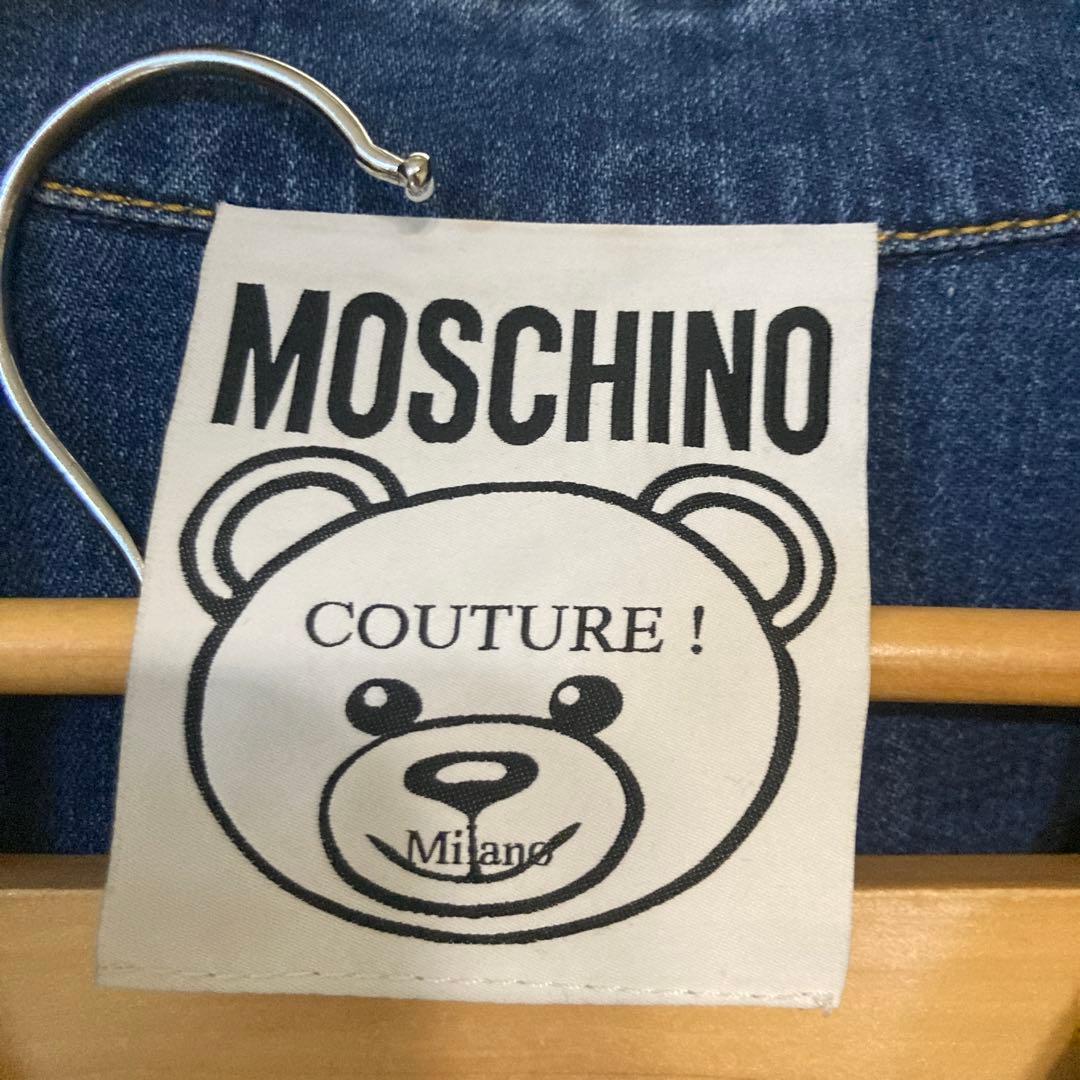 MOSCHINO ロングデニムシャツ シャツワンピース　クマ刺繍