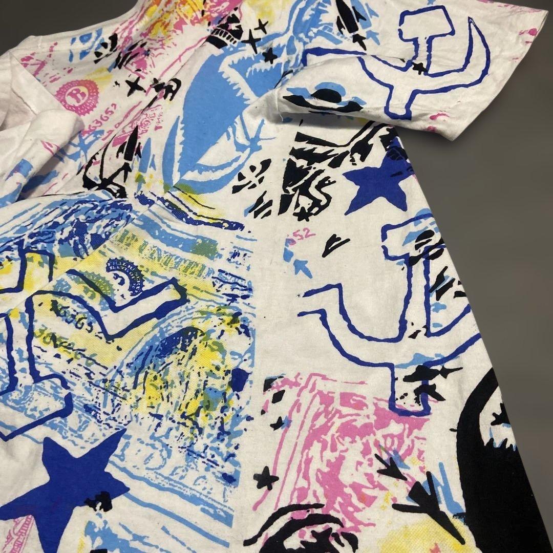 【90s・シングル】バスキア 総柄 マルチプリント Tシャツ L 希少