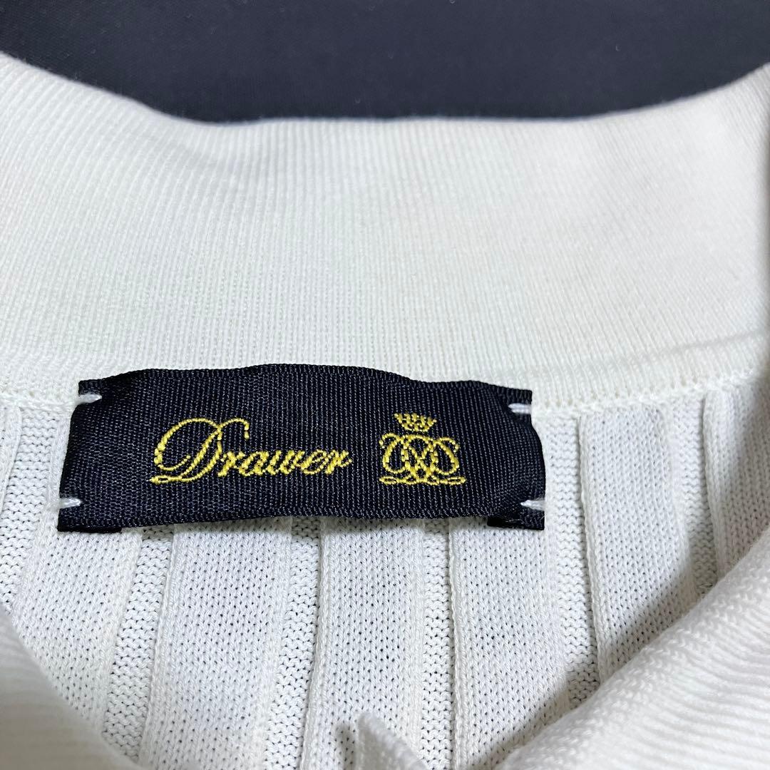 25年　Drawer 16Gリブ編みショートスリーブニット　オフホワイト　半袖
