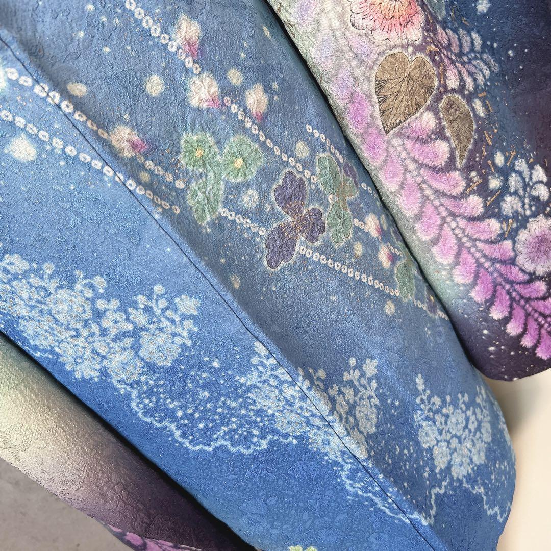 振袖➕長襦袢フルセット　辻が花　正絹　着物　水色　手絞り　豪華　可愛い　p1