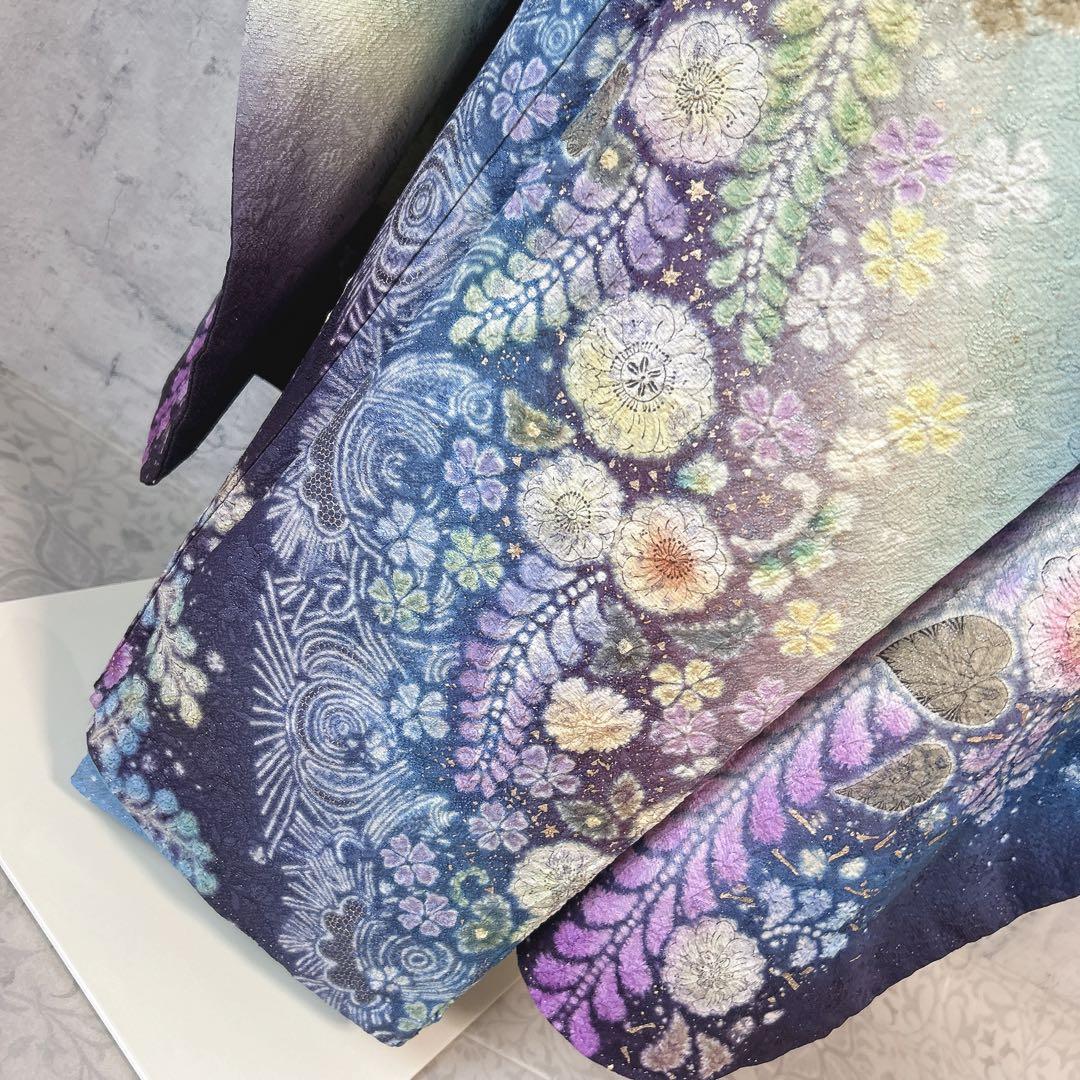 振袖➕長襦袢フルセット　辻が花　正絹　着物　水色　手絞り　豪華　可愛い　p1