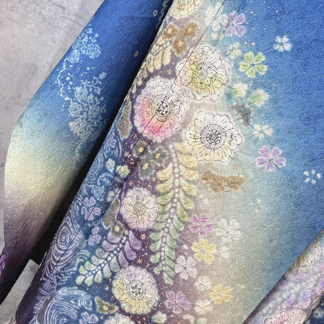 振袖➕長襦袢フルセット　辻が花　正絹　着物　水色　手絞り　豪華　可愛い　p1