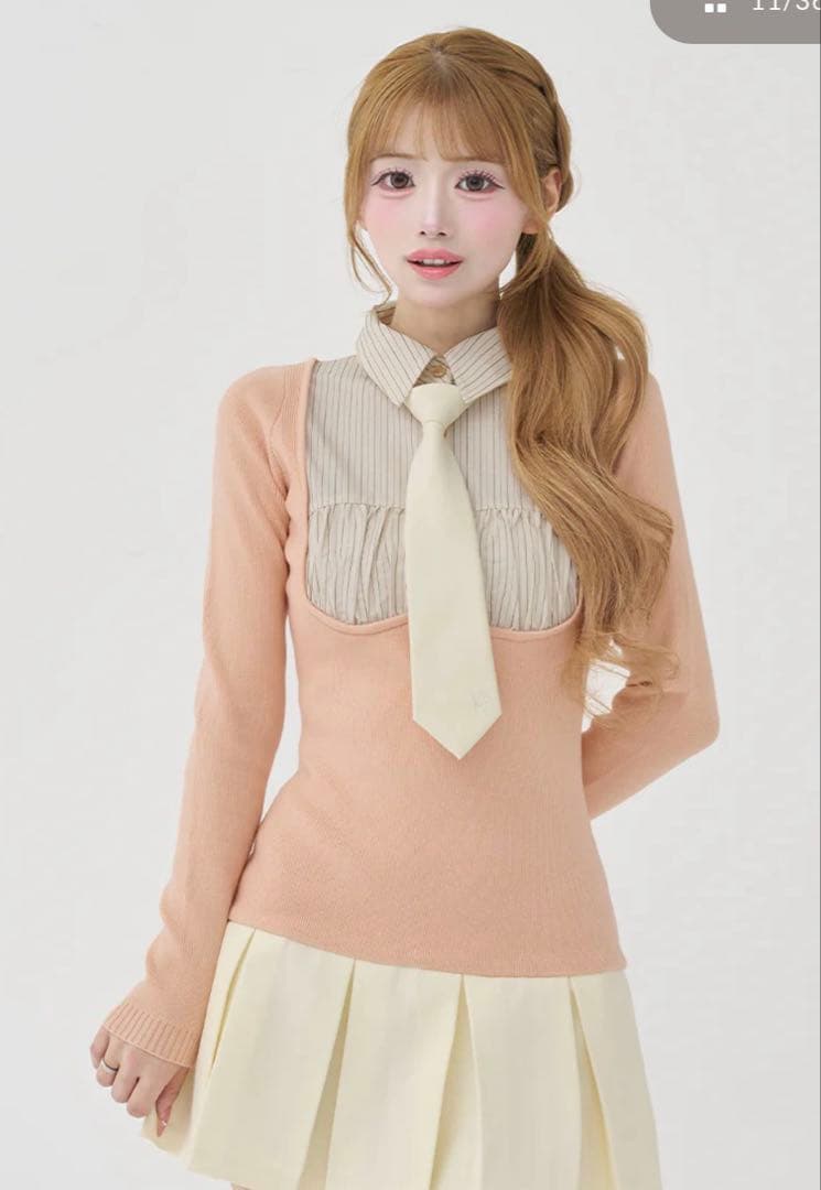 Darich ネクタイシャツドッキングニットミニワンピース ピンク FREE新品