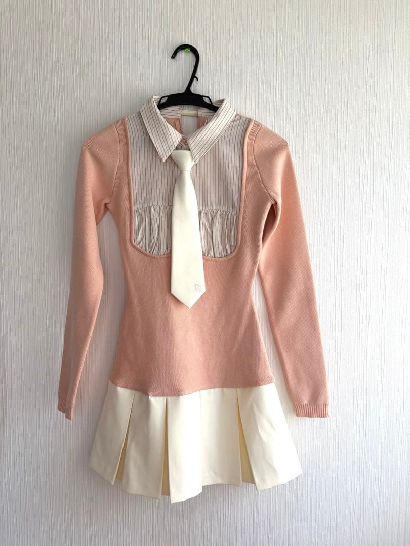 Darich ネクタイシャツドッキングニットミニワンピース ピンク FREE新品