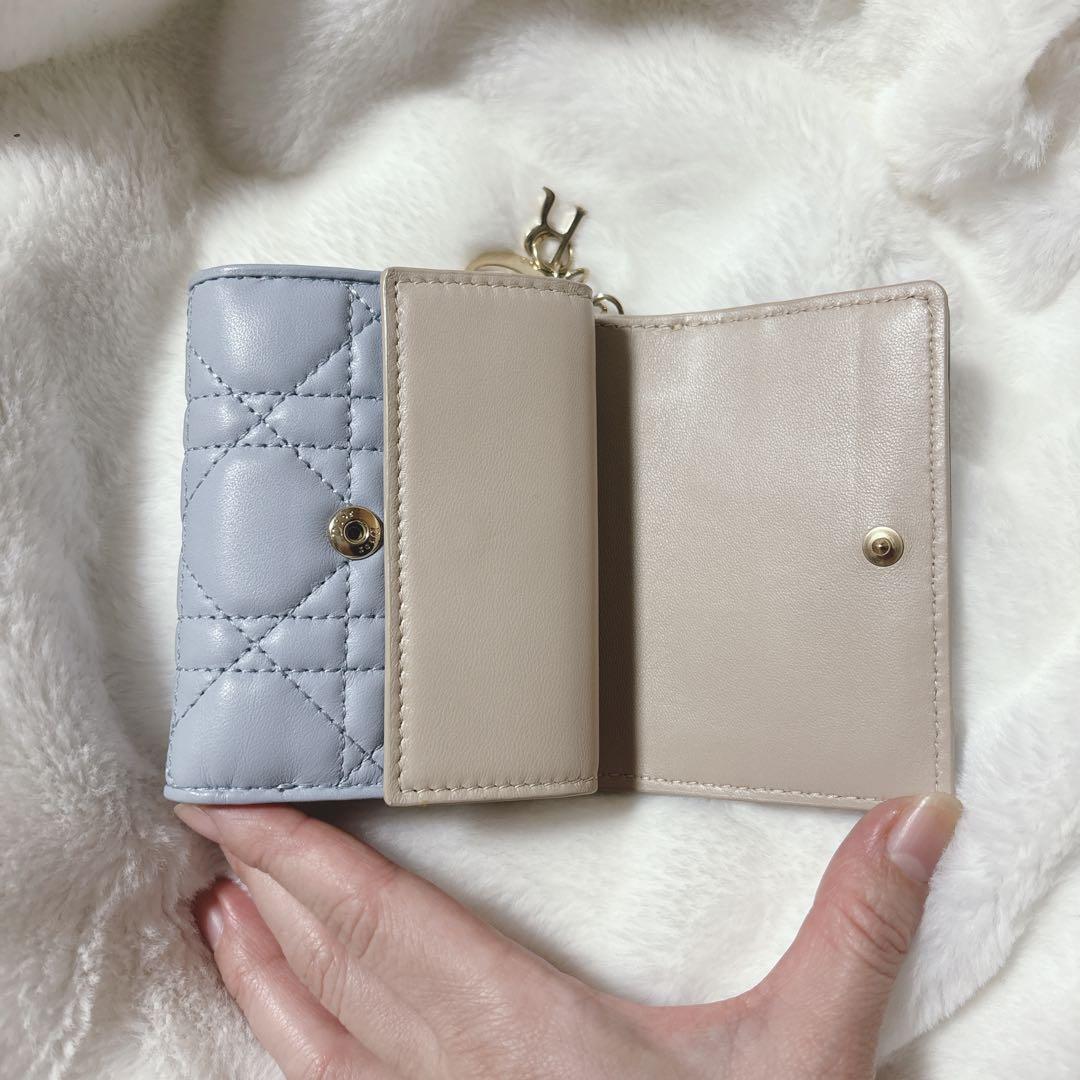 Dior ロータスウォレット 折り財布 財布 水色 キャメル バイカラー