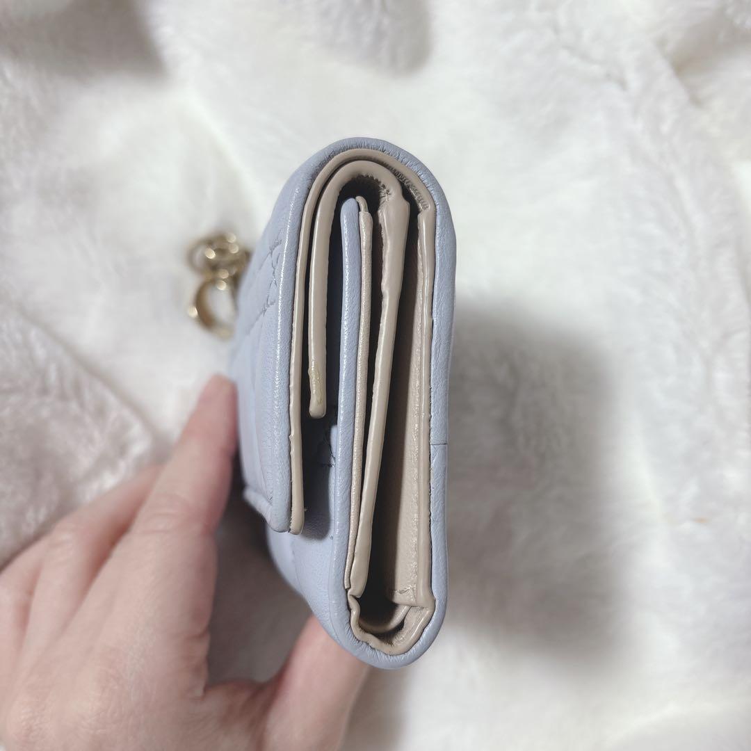 Dior ロータスウォレット 折り財布 財布 水色 キャメル バイカラー