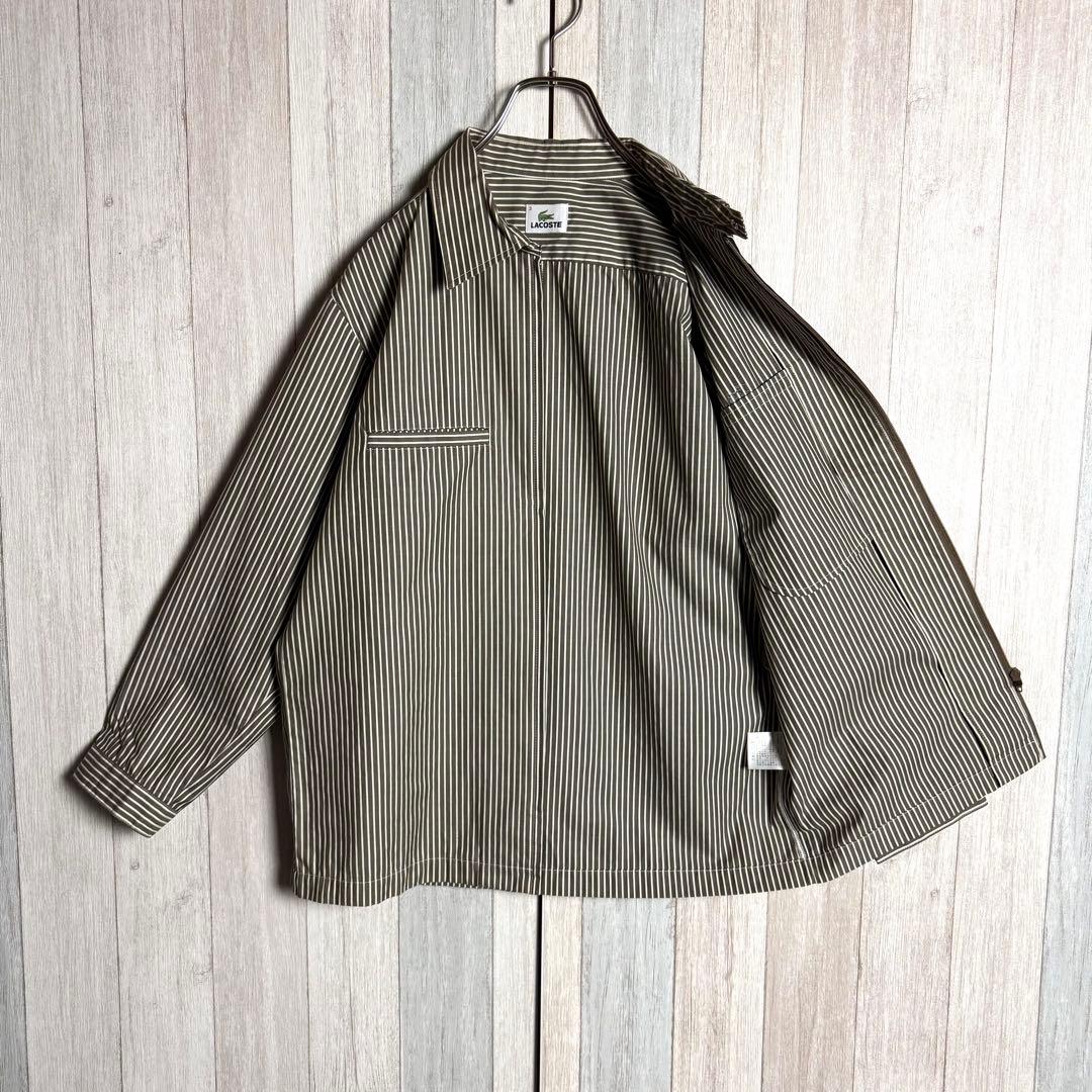 3710【希少デザイン】ラコステ 刺繍ロゴ ストライプ ジップ シャツジャケット