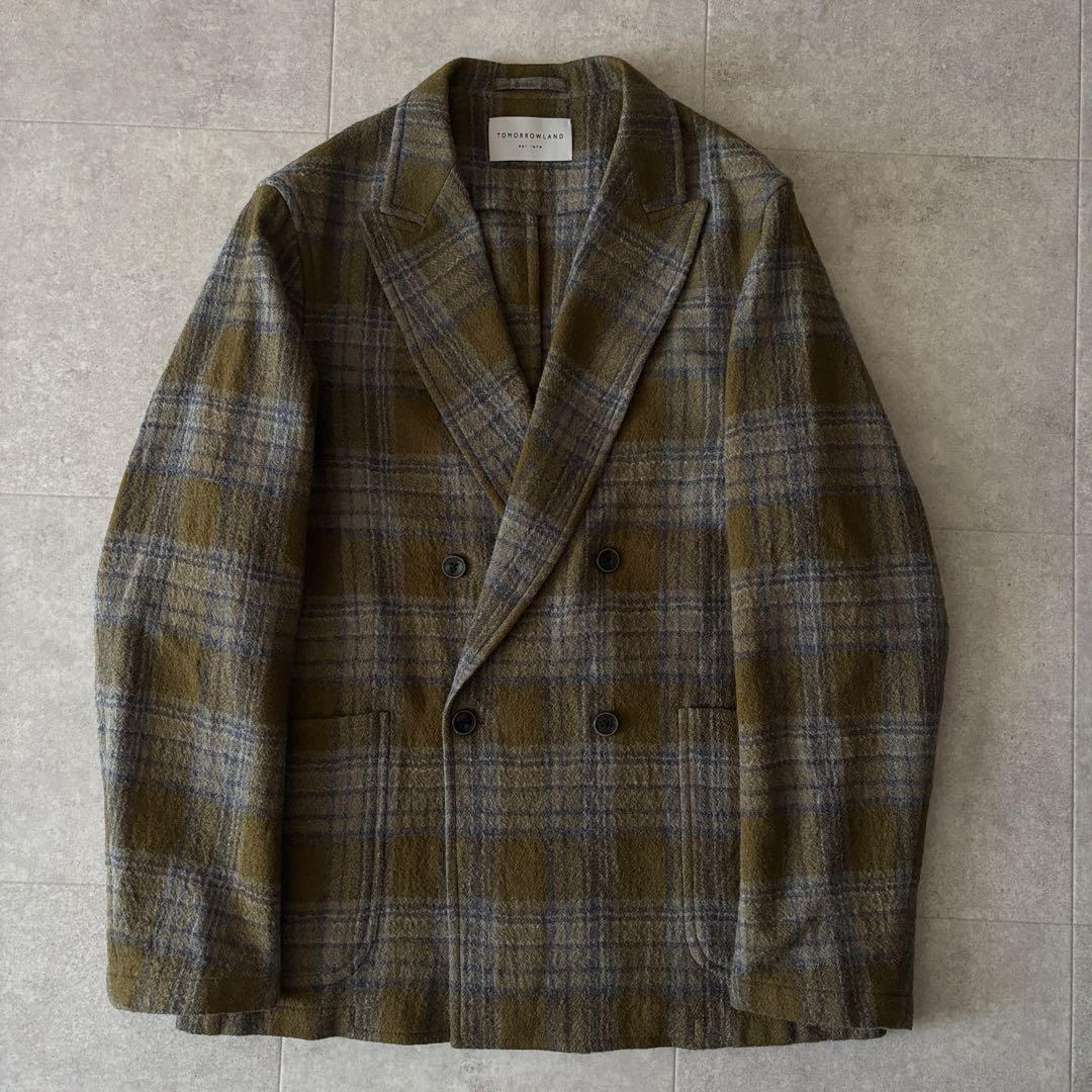 極美品✨️4,7万 ガーゼウールチェック ダブルブレステッド4Bジャケット 50
