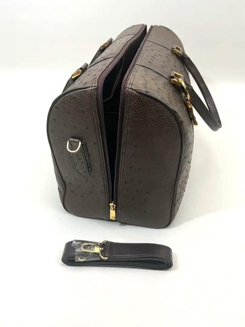 美品★ANKH-JET ボストンバッグ オーストリッチ レザー 茶 ブラウン