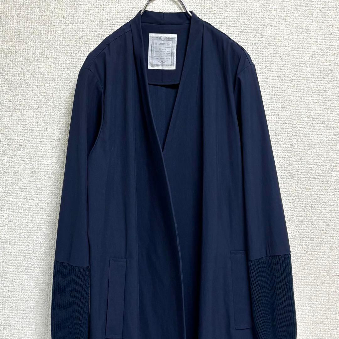 【美品】 ビアズリー 袖口ニット 羽織り ノーカラーコート
