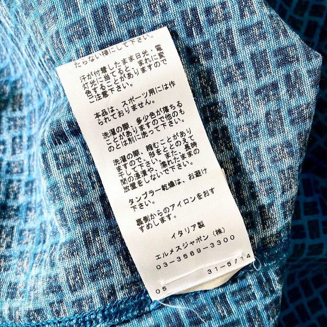 エルメス Tシャツ XL Hロゴ 総柄 ブルー 半袖 HERMES
