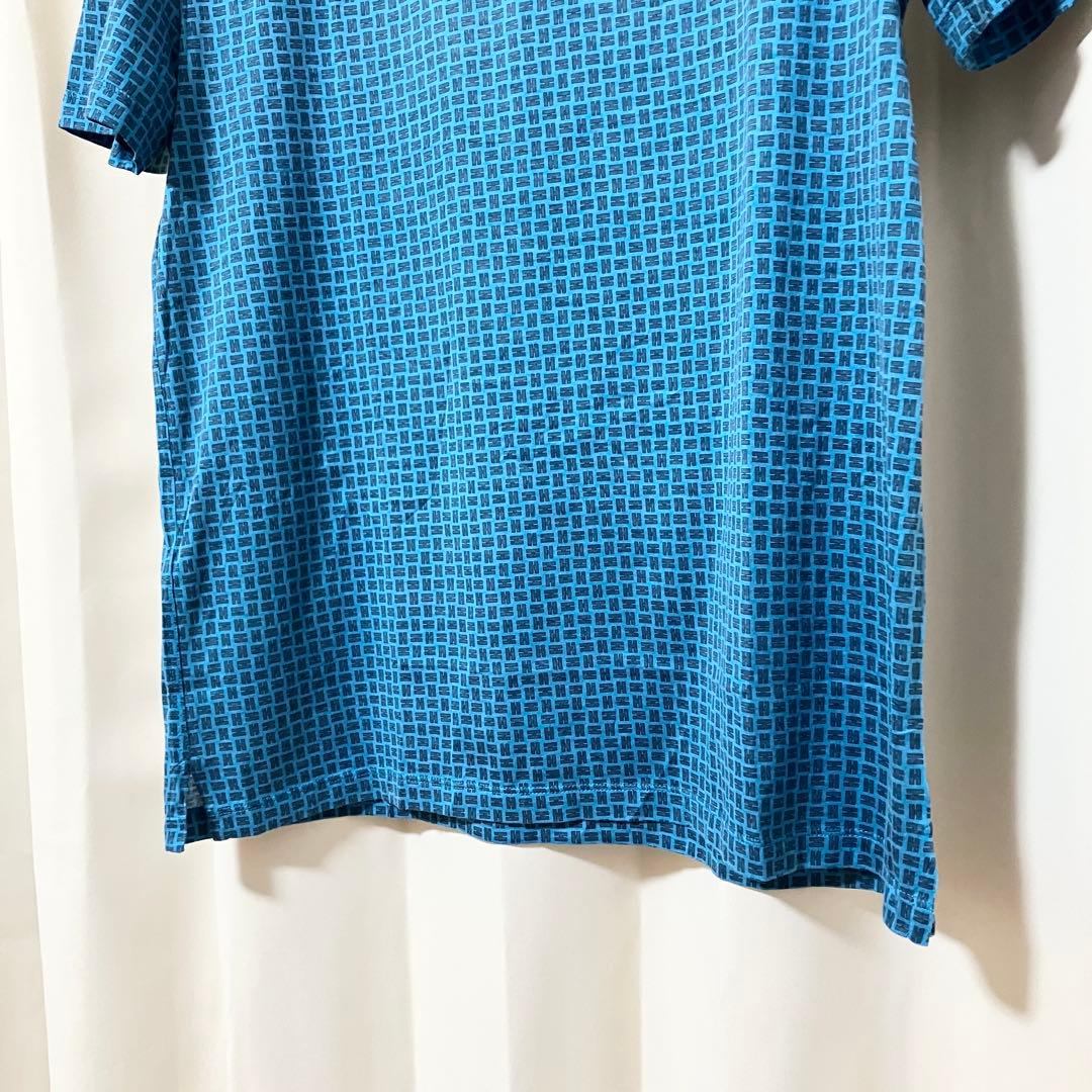 エルメス Tシャツ XL Hロゴ 総柄 ブルー 半袖 HERMES