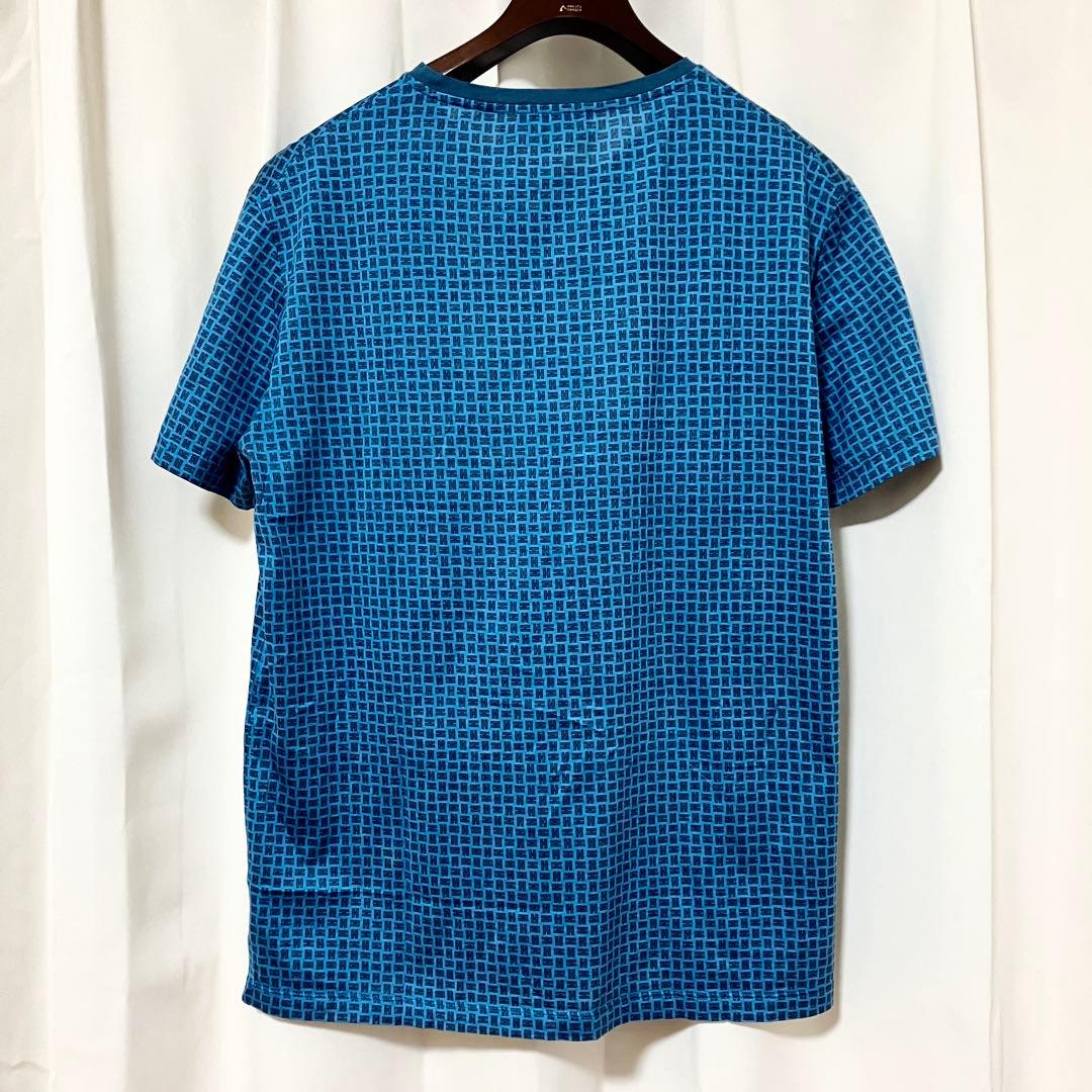 エルメス Tシャツ XL Hロゴ 総柄 ブルー 半袖 HERMES