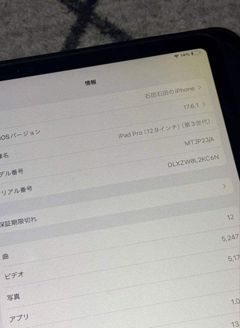 【*Q様 iPad Pro (12.9インチ) 第3世代1TB 本体　画面に黄ば