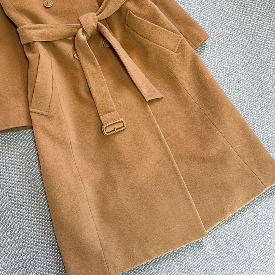 極美品 オンワード樫山 カシミヤ混 ウールロングコート ベルト キャメルベージュ