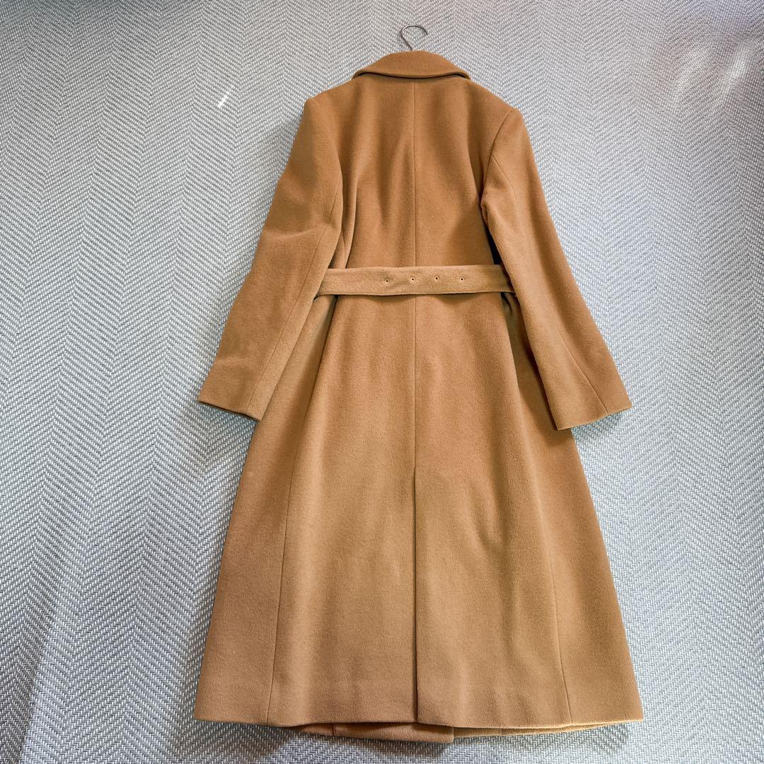 極美品 オンワード樫山 カシミヤ混 ウールロングコート ベルト キャメルベージュ