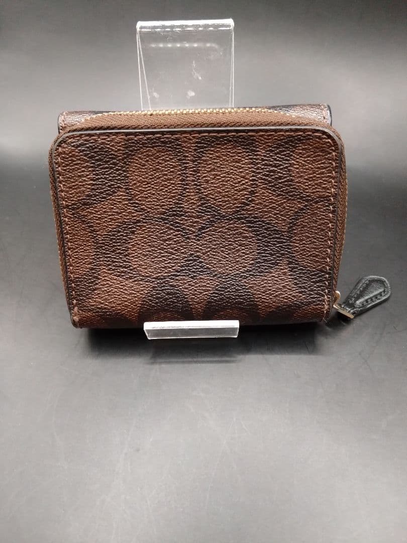 COACH コーチ 三つ折り財布 シグネチャー ダークブラウン コンパクト