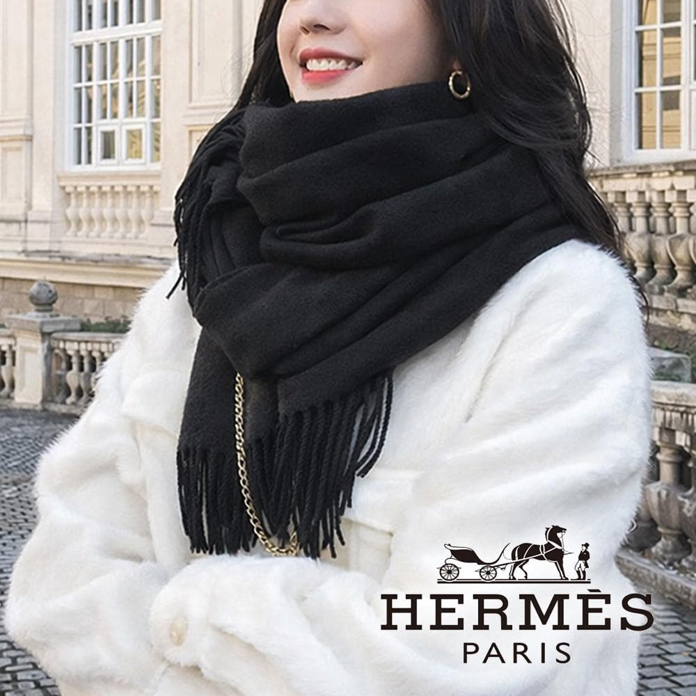 HERMES エルメス カシミヤ100% 大判マフラー ス トール マフラー 黒