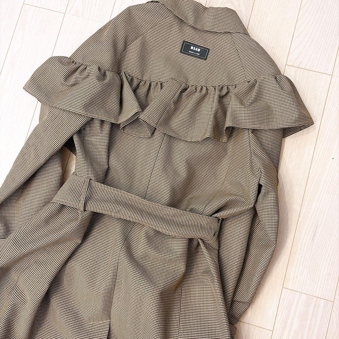 ジャケット・アウター MSGM Houndstooth Ruffle Trench Coat