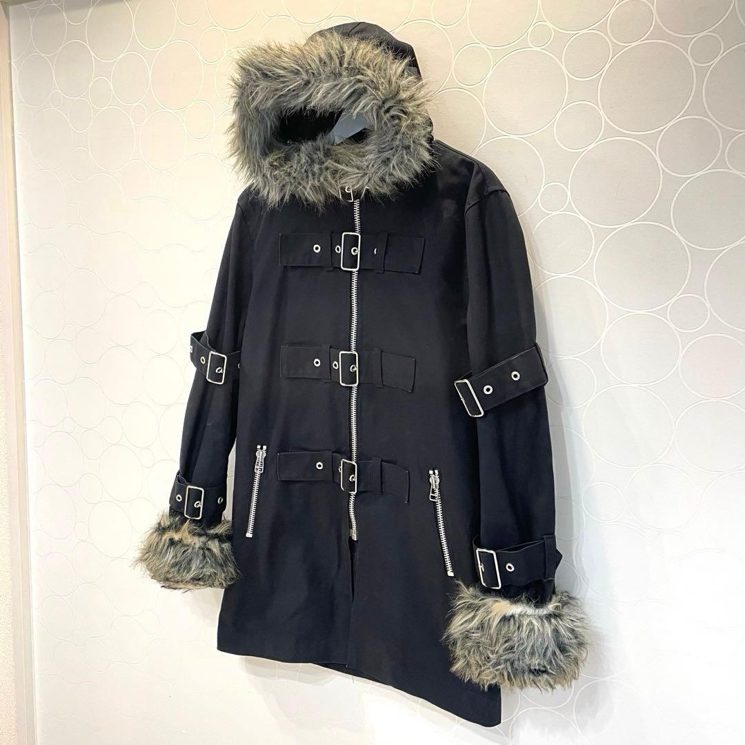 Secret Agents ファー付き ロングコート ゴシック ミリタリー 黒