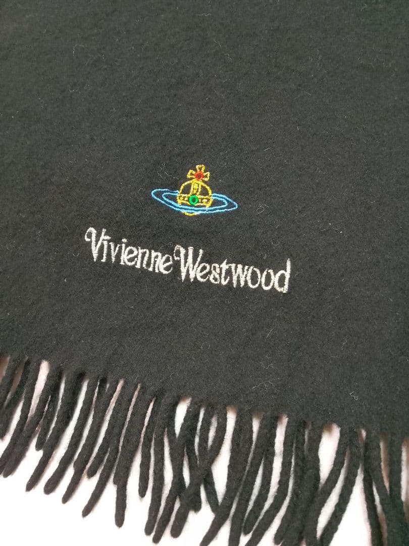 美品✨️Vivienne Westwood オーブ刺繍ロゴ　ブラック　マフラー