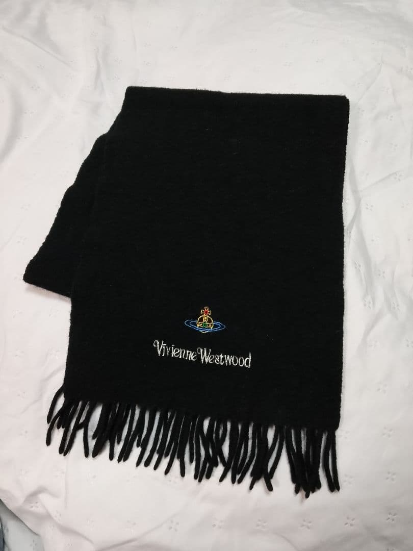 美品✨️Vivienne Westwood オーブ刺繍ロゴ　ブラック　マフラー