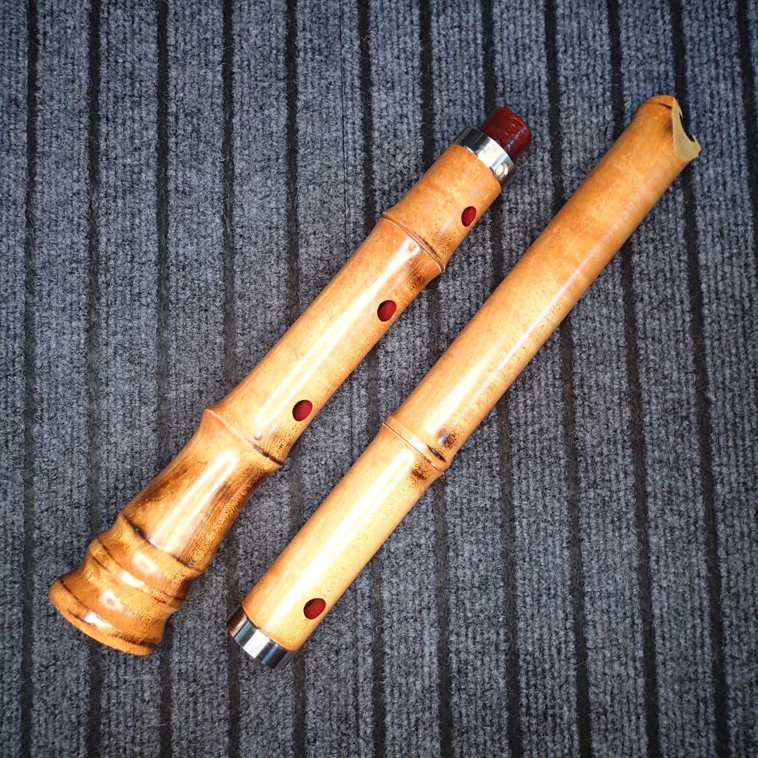 尺八 木製蝴蝶 曲管 二尺正寸管 七孔