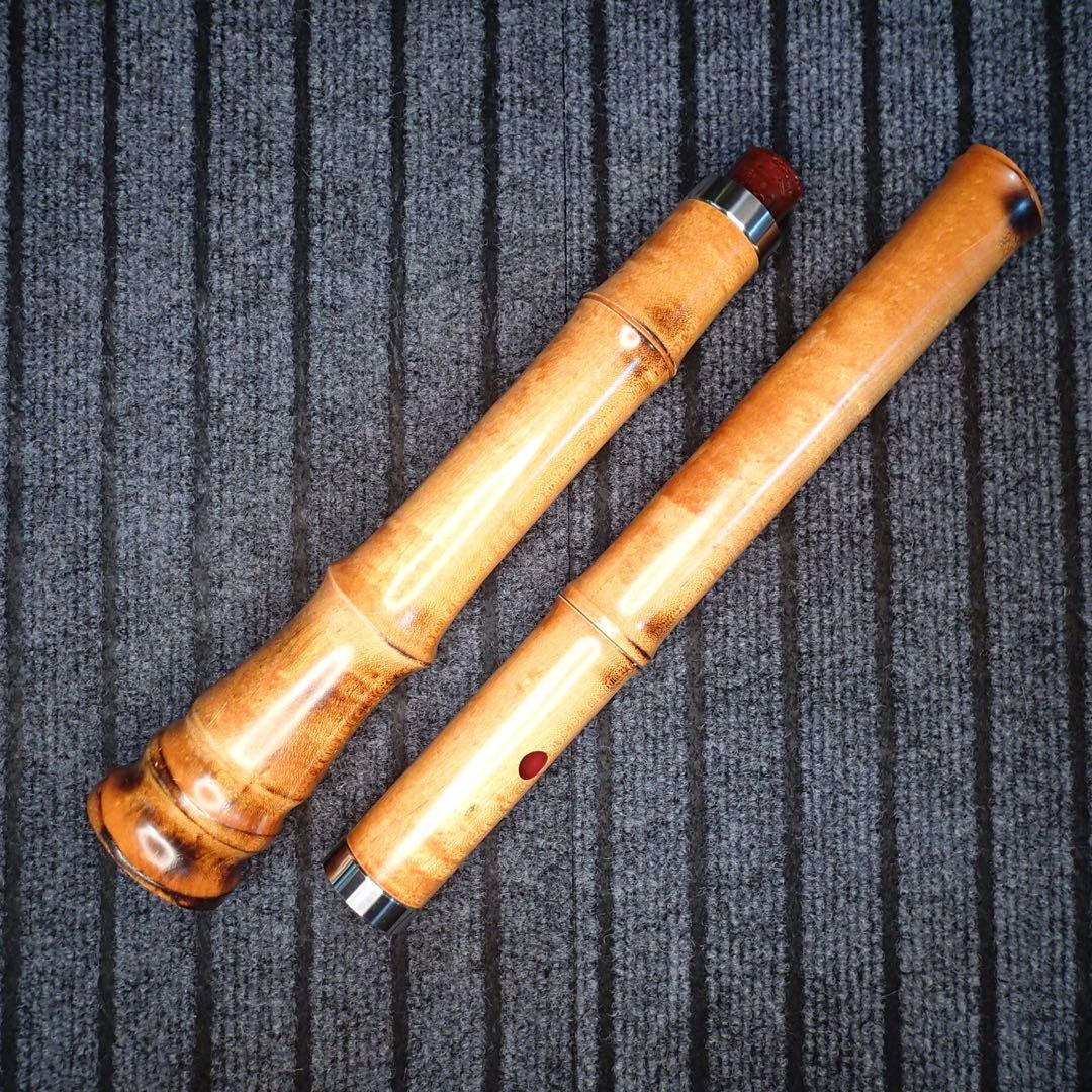尺八 木製蝴蝶 曲管 二尺正寸管 七孔
