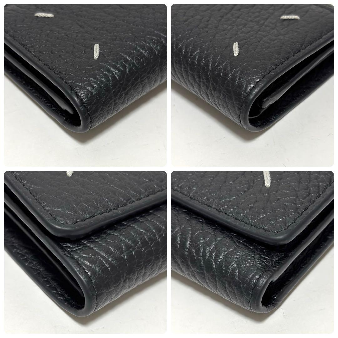 588✨極美品✨メゾンマルジェラ 三つ折り財布 4ステッチ レザー ブラック 黒
