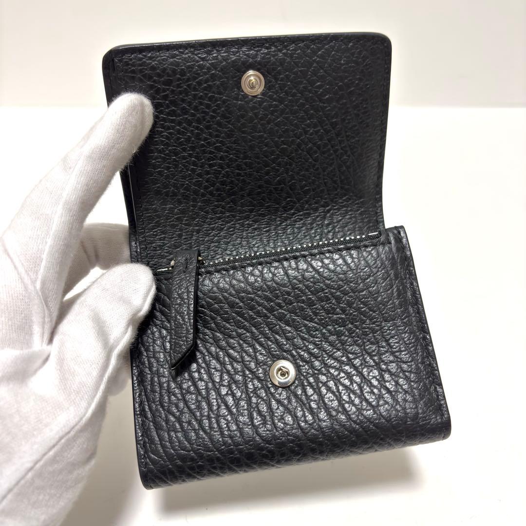 588✨極美品✨メゾンマルジェラ 三つ折り財布 4ステッチ レザー ブラック 黒