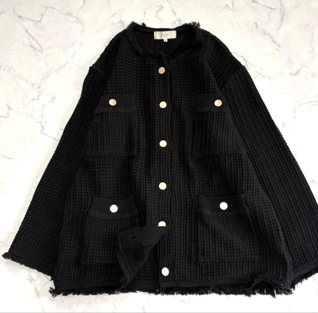 美品☆ Ｂ.MING by BEAMS ツイードニットジャケット 黒 金ボタン