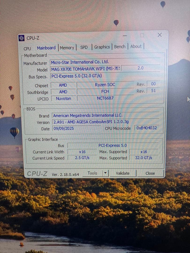 9800X3D X870E Tomahawk Wi-Fi セット