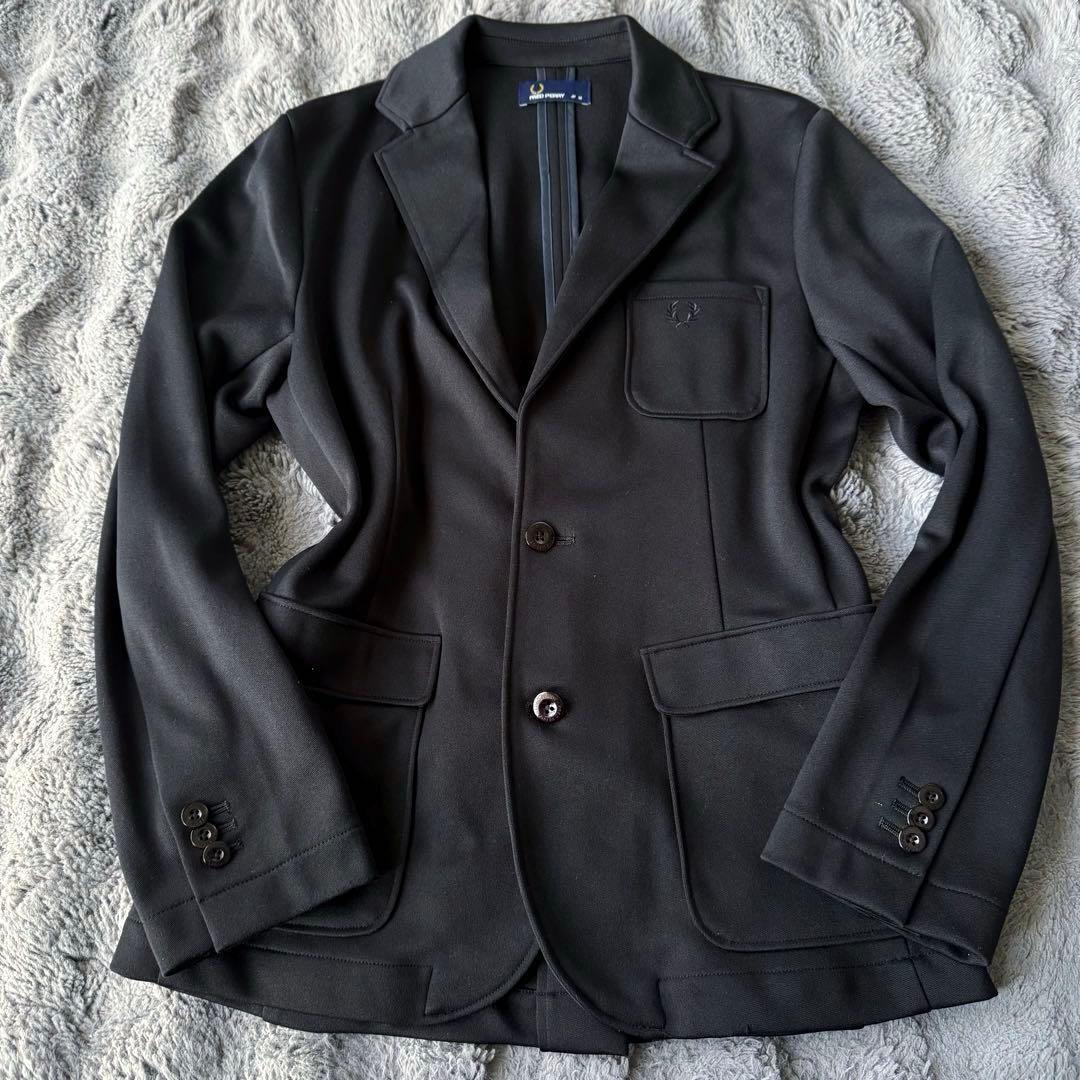 FRED PERRY ブラック テーラードジャケット M ジャージ素材 美品 黒