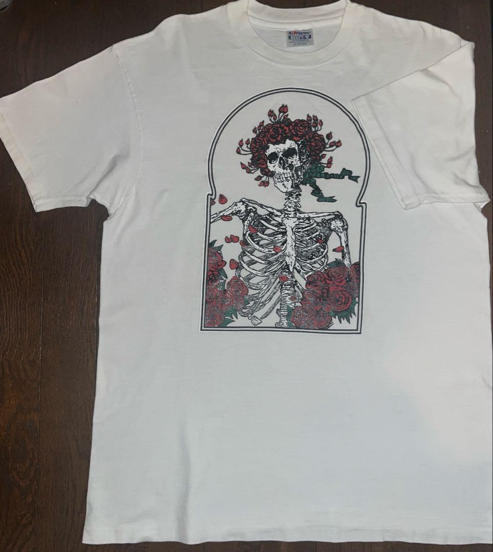 スケルトンとバラのプリントTシャツ　90s