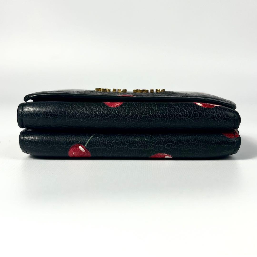希少✨ミュウミュウ 三つ折り財布 がま口 チェリー レザー ブラック 黒