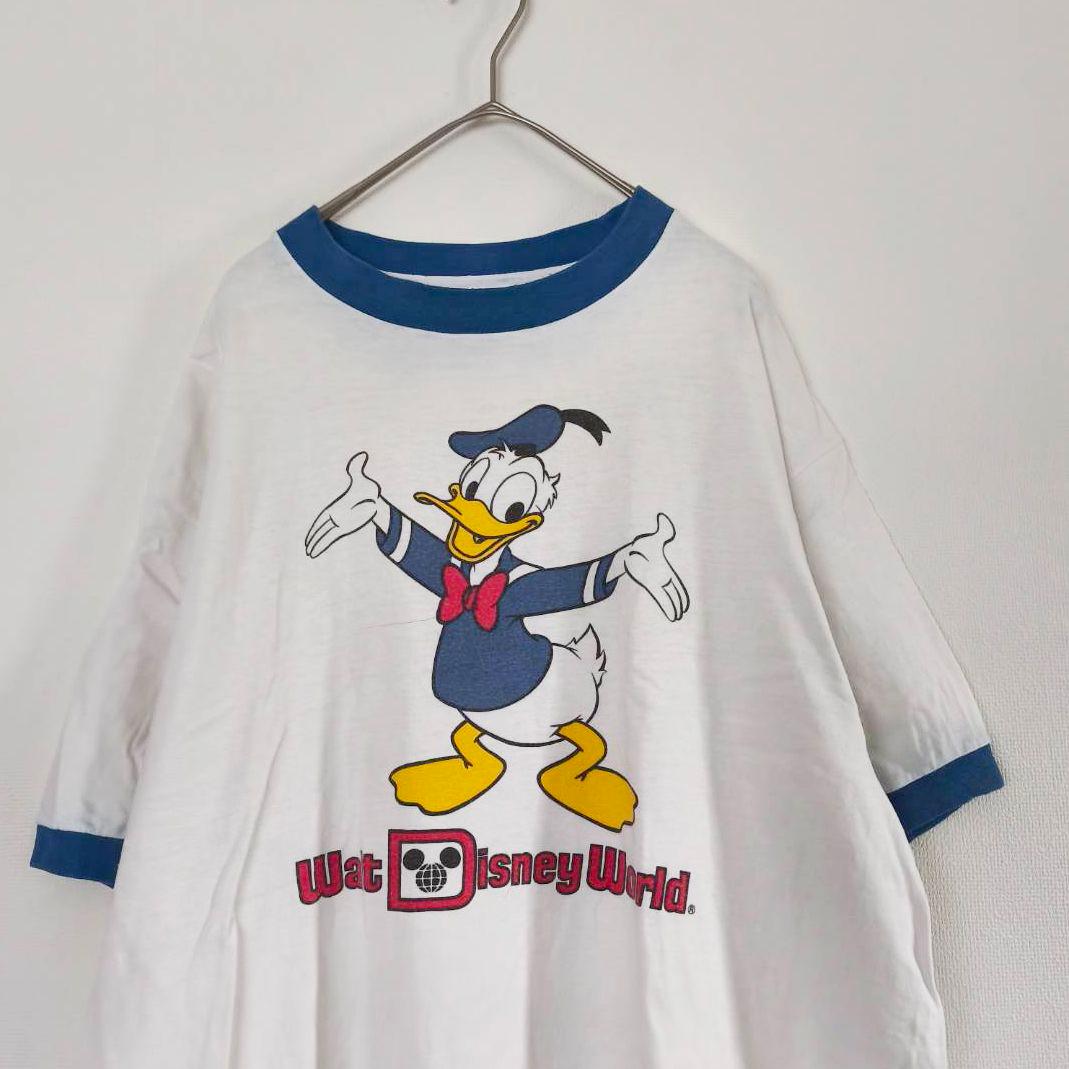 90s USA製　ドナルドダック　ディズニー　　リンガーTシャツ　XL