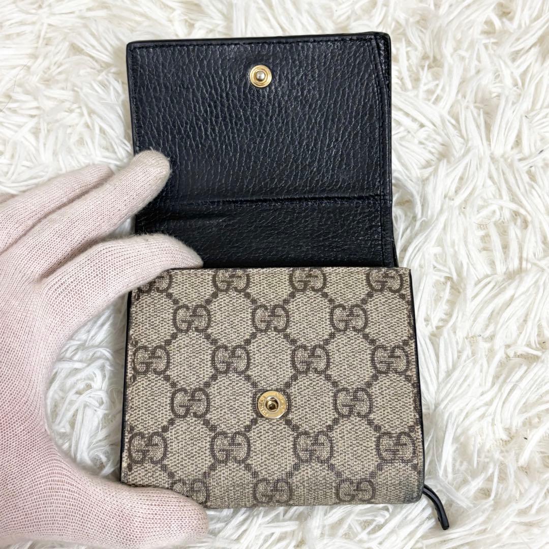 現行 GUCCI 折り財布 ダブルG バイカラー ミディアムウォレット　黒