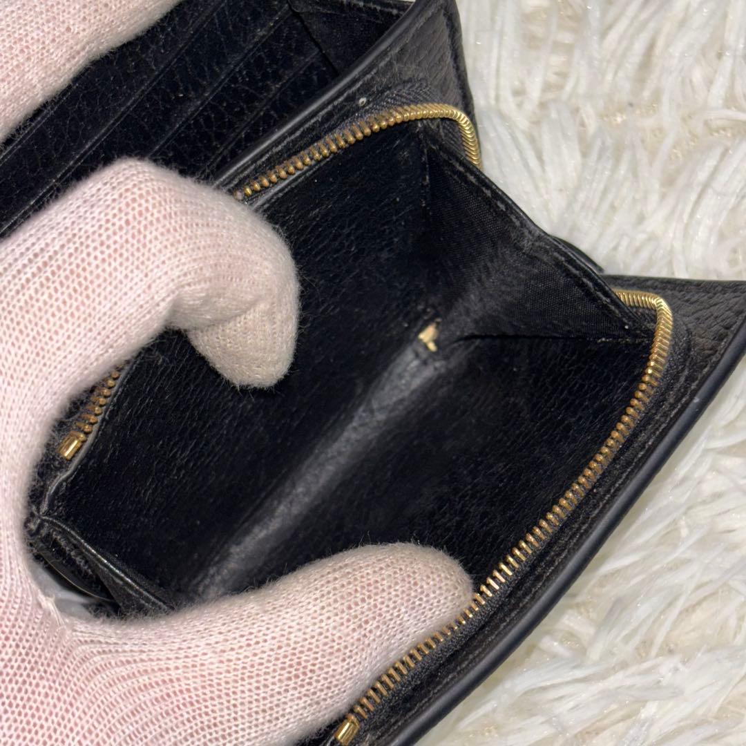 現行 GUCCI 折り財布 ダブルG バイカラー ミディアムウォレット　黒
