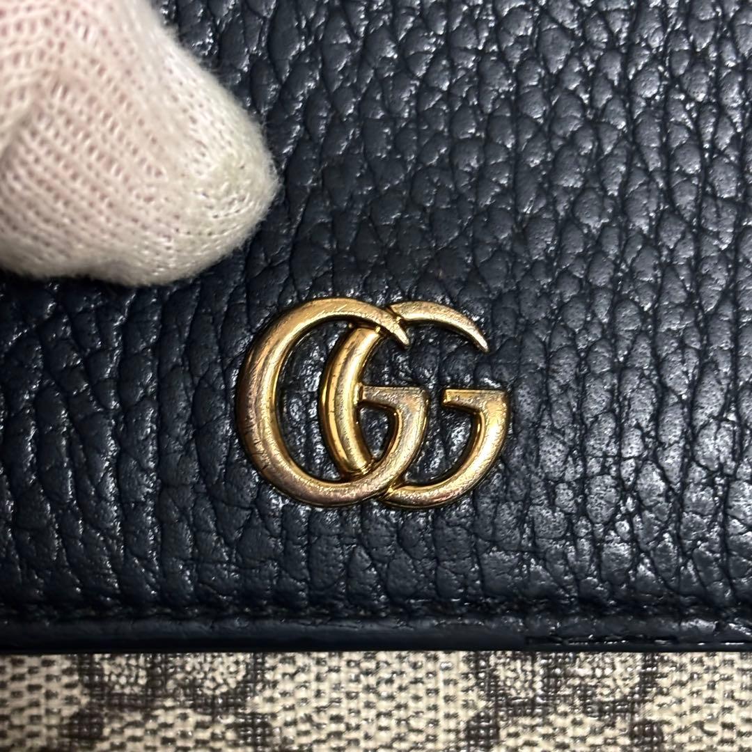 現行 GUCCI 折り財布 ダブルG バイカラー ミディアムウォレット　黒